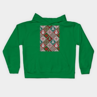 Red Green White Faux Knit Christmas Pattern Kids Hoodie